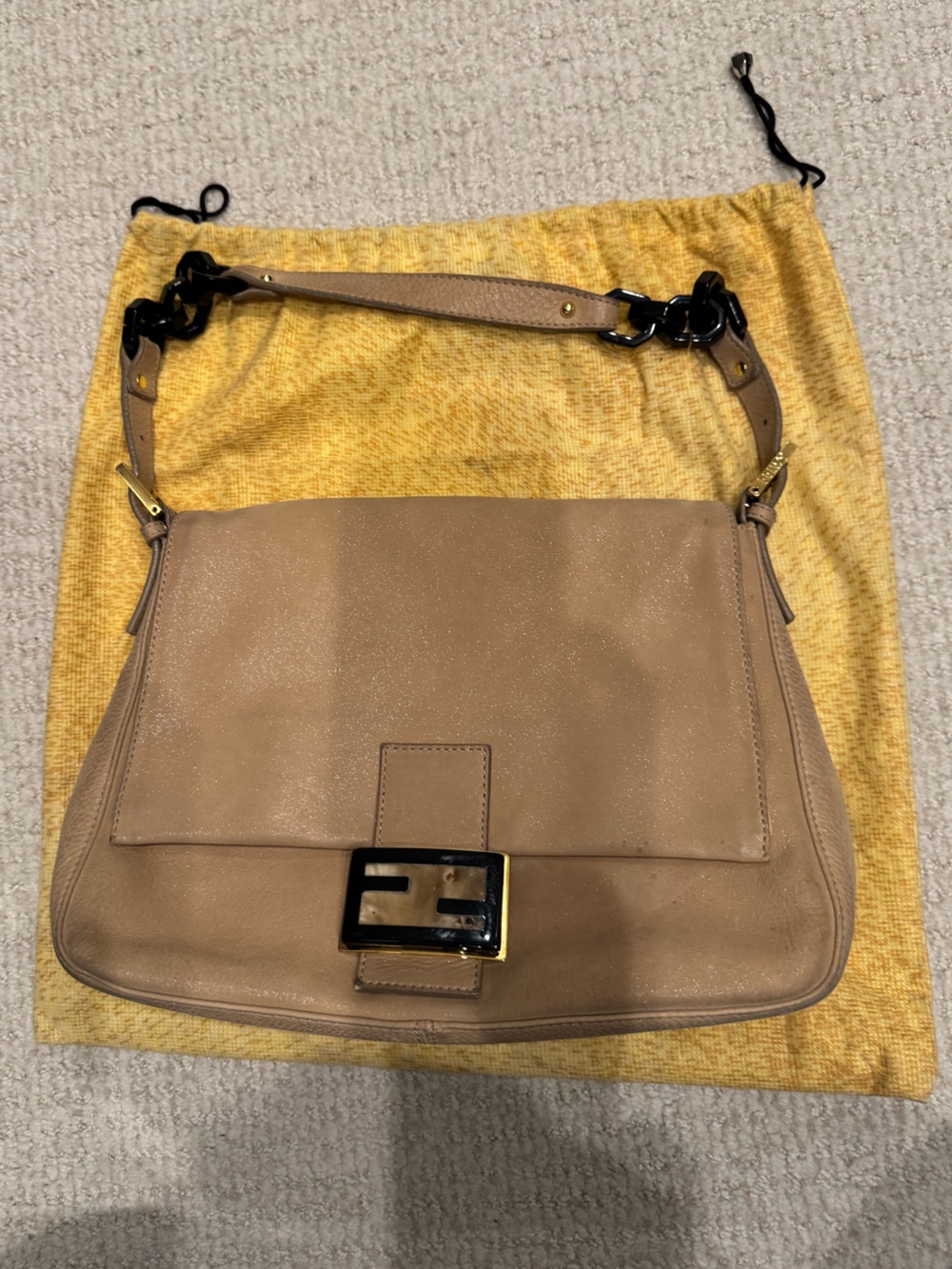 Fendi mama Baguette Beige Nubuck Leather Shoulder Bag with Gold-Tone hardware